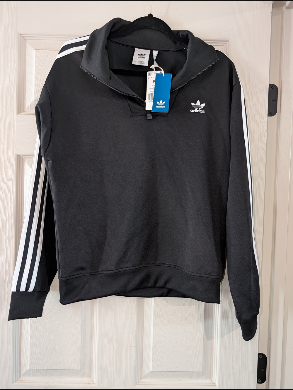 Adidas Men’s Black 1/4 Zip Three-Stripe Sweatshirt